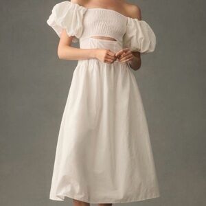 Moon River Off-Shoulder White Midi Dress
